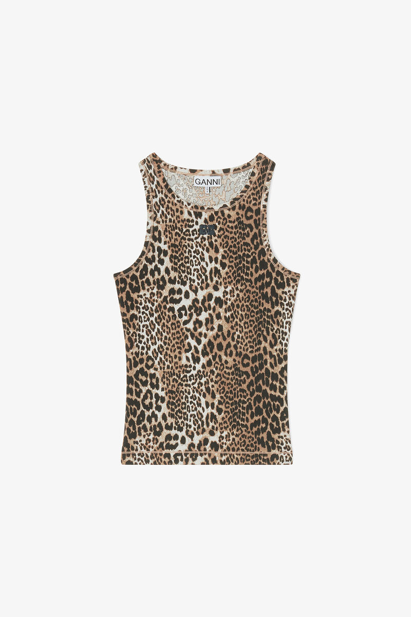 Tank Top in Leopard, Organic Cotton, in colour Leopard - 1 - GANNI