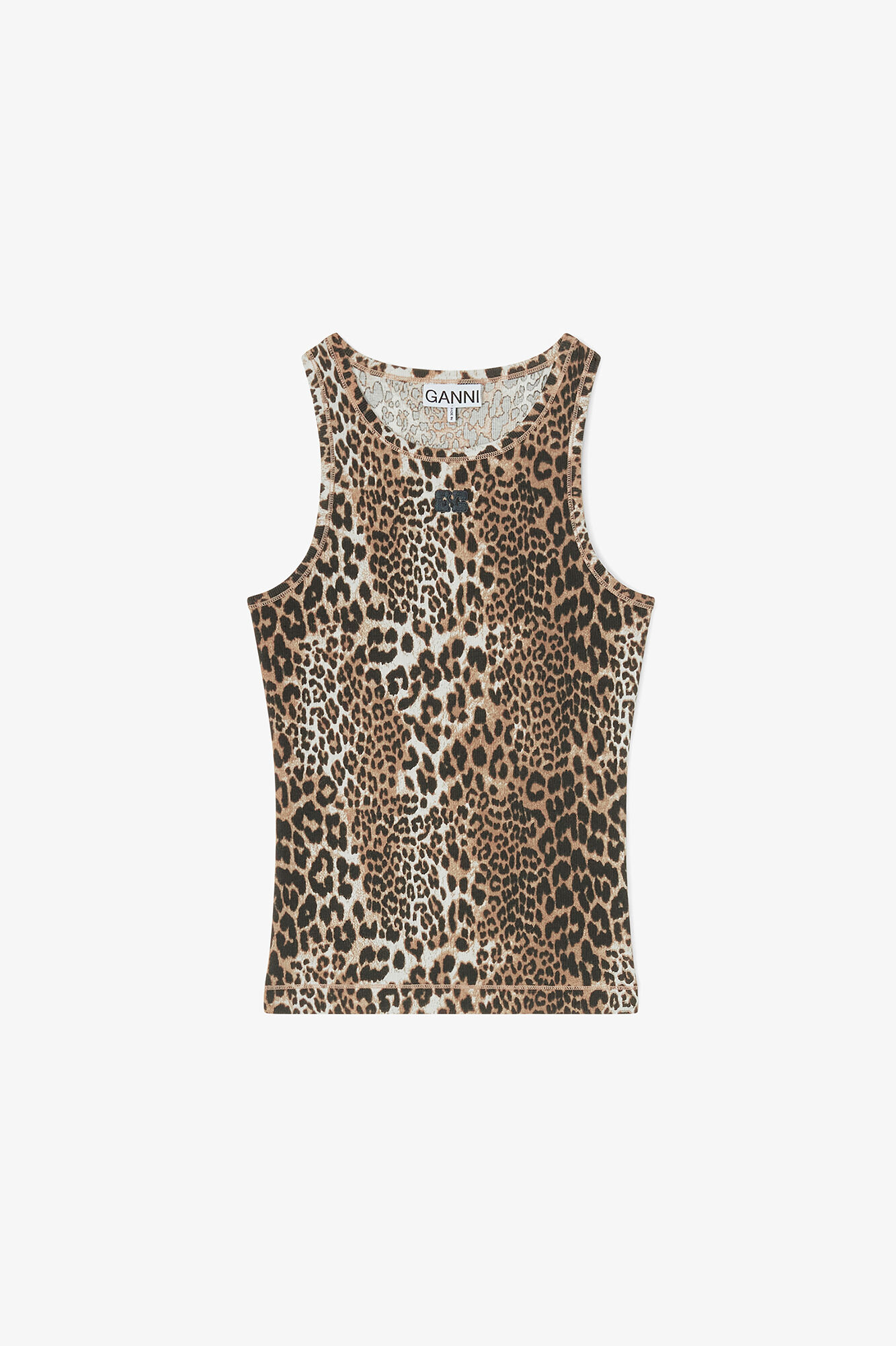Tank Top in Leopard, Organic Cotton, in colour Leopard - 1 - GANNI