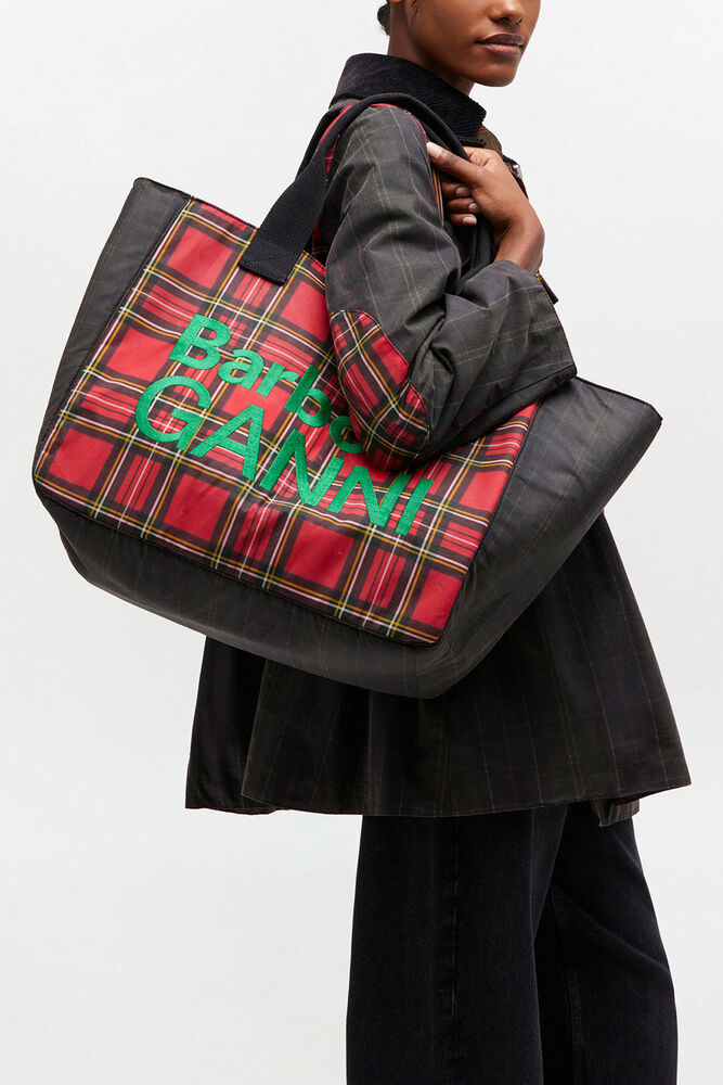Tote in Red Tartan, Dark Green