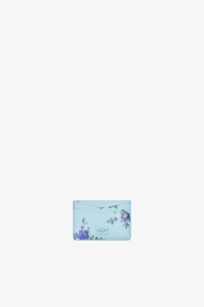 Bou Card Holder in Blue, Recycled Leather, in colour Iced Aqua - 1 - GANNI
