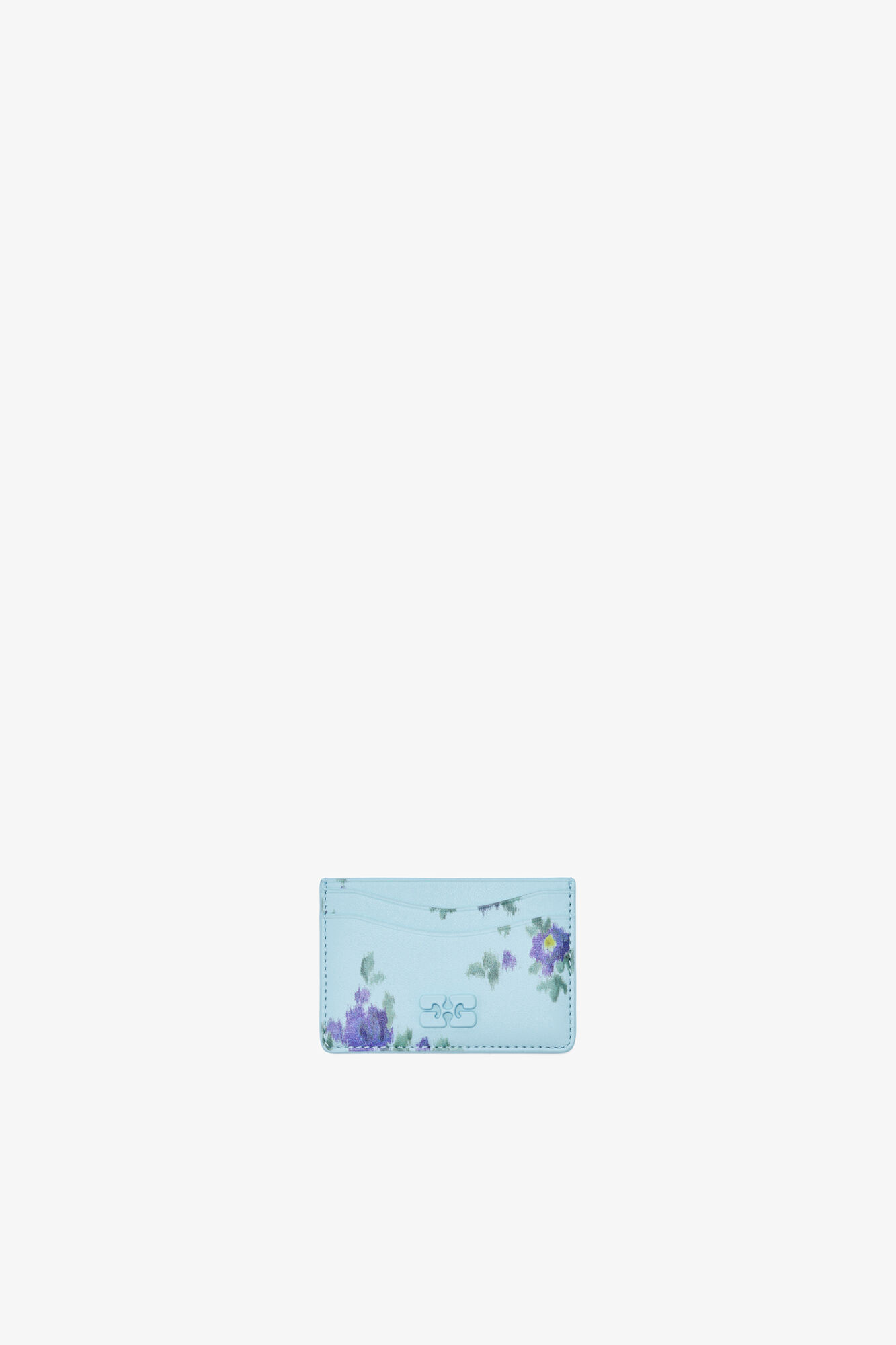 Bou Card Holder in Blue, Recycled Leather, in colour Iced Aqua - 1 - GANNI