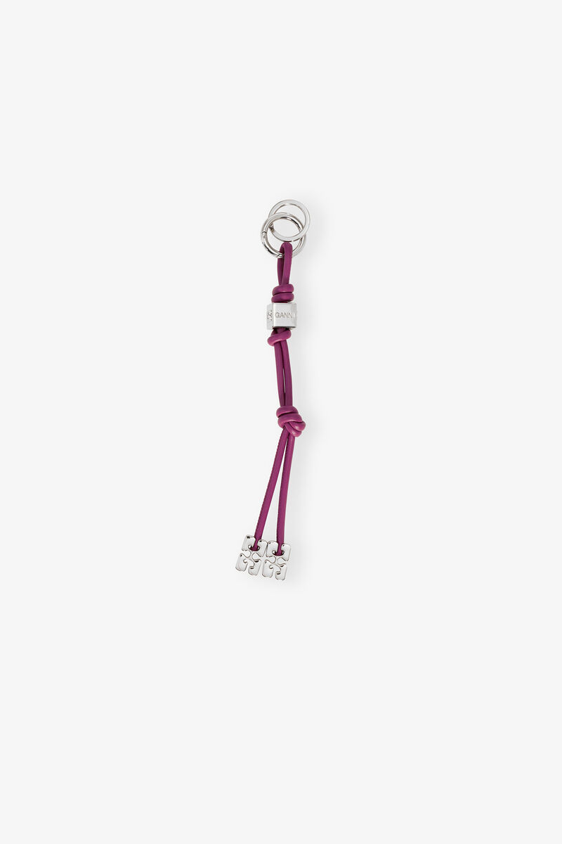 Lila Bou nyckelring, Recycled Leather, in colour Boysenberry - 1 - GANNI