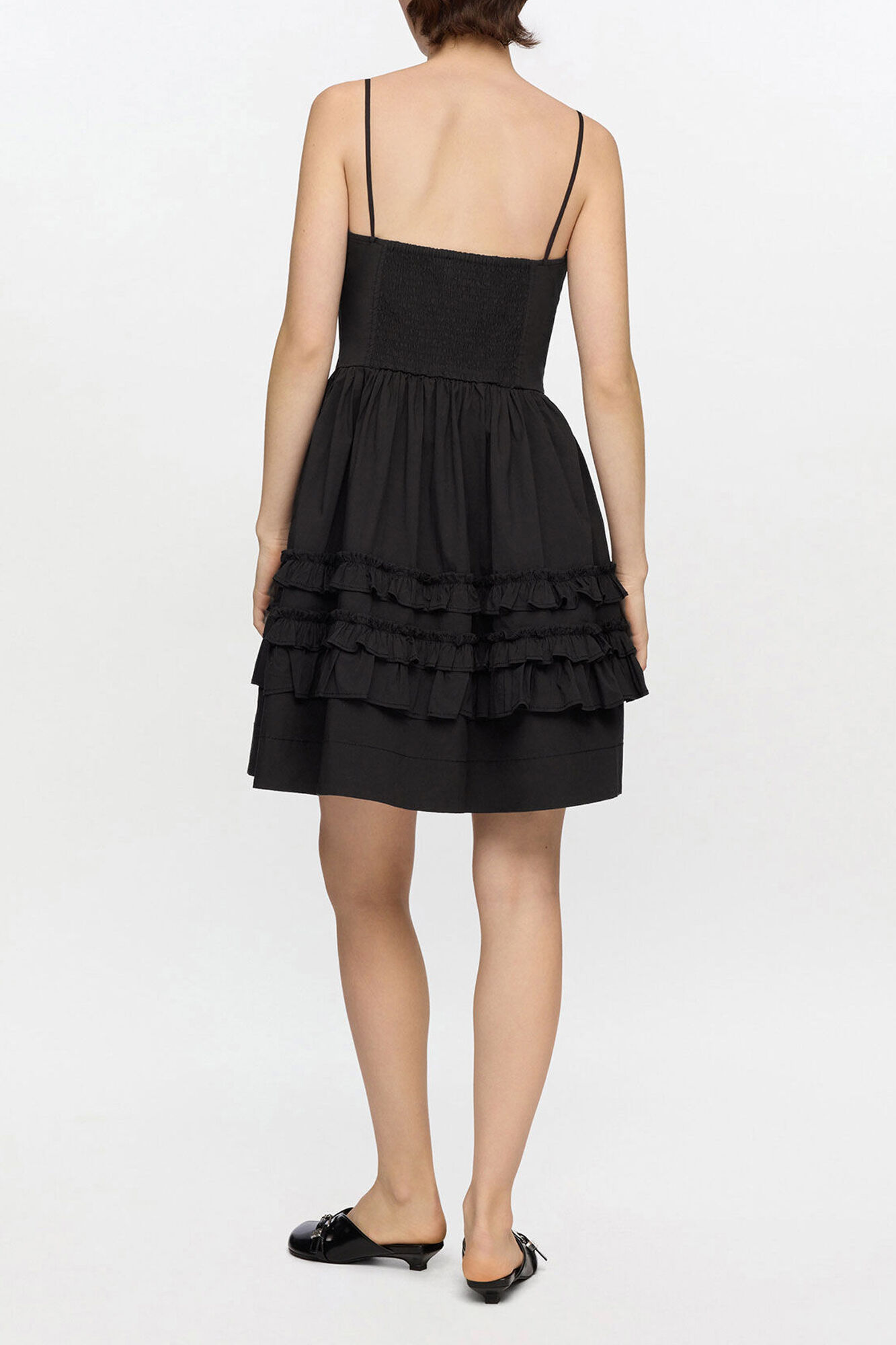 Robe courte noire à volants, Organic Cotton, in colour Black - 2 - GANNI