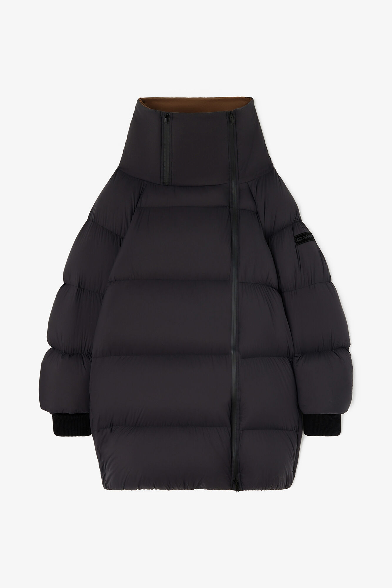 Maxi Puffer in Black Future Nylon, Recycled Polyamide, in colour Phantom - 1 - GANNI