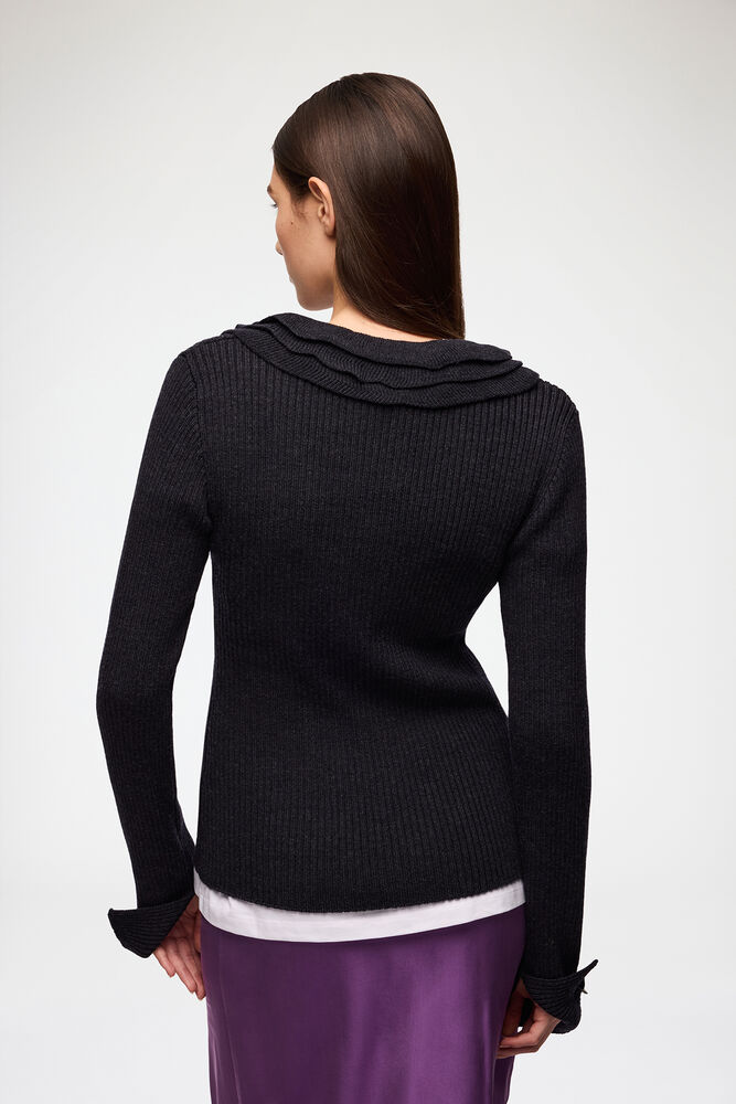 Top in Ribbed Merino, Phantom