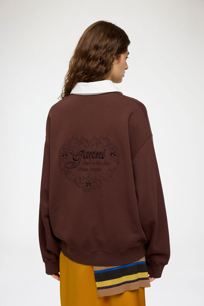 Polo Shirt with Heart Embroidery, Chicory Coffee