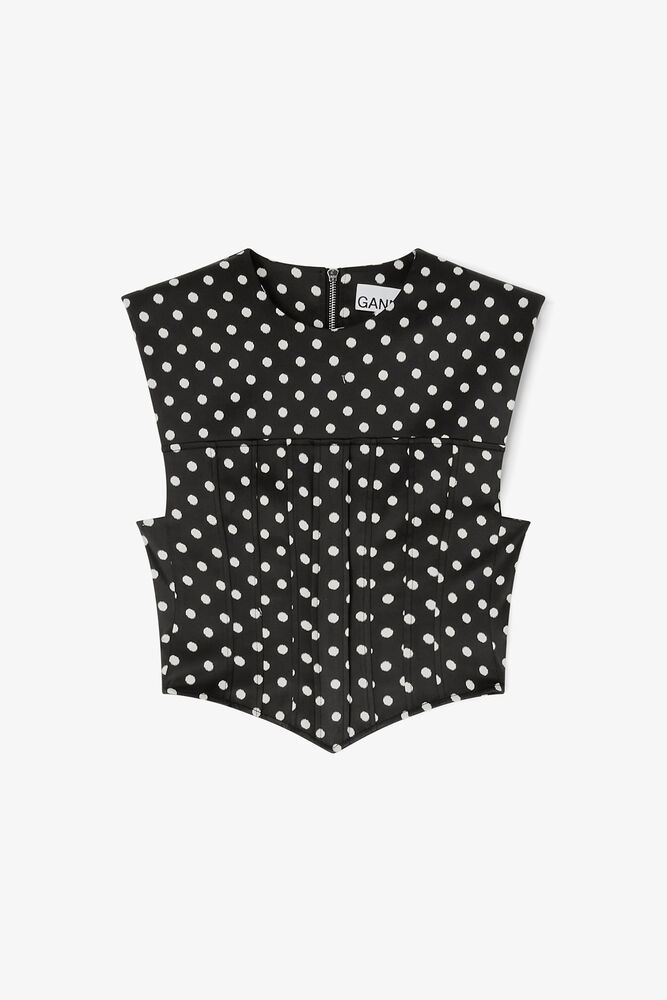 Top corset en satin à pois, Black