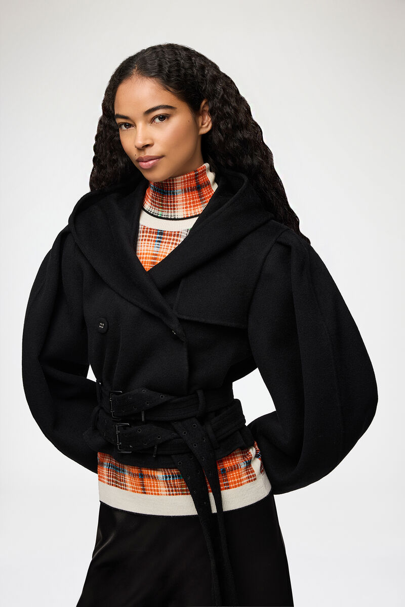 Veste en laine double face, Wool, in colour Black - 1 - GANNI