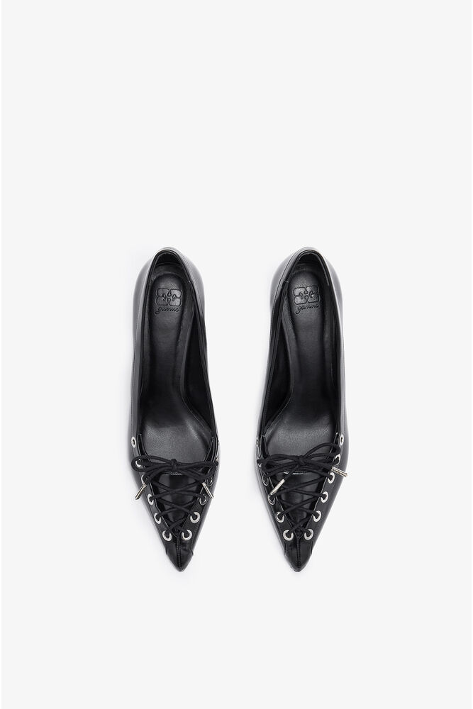 Lace Up Butterfly High Pump in Black, Black