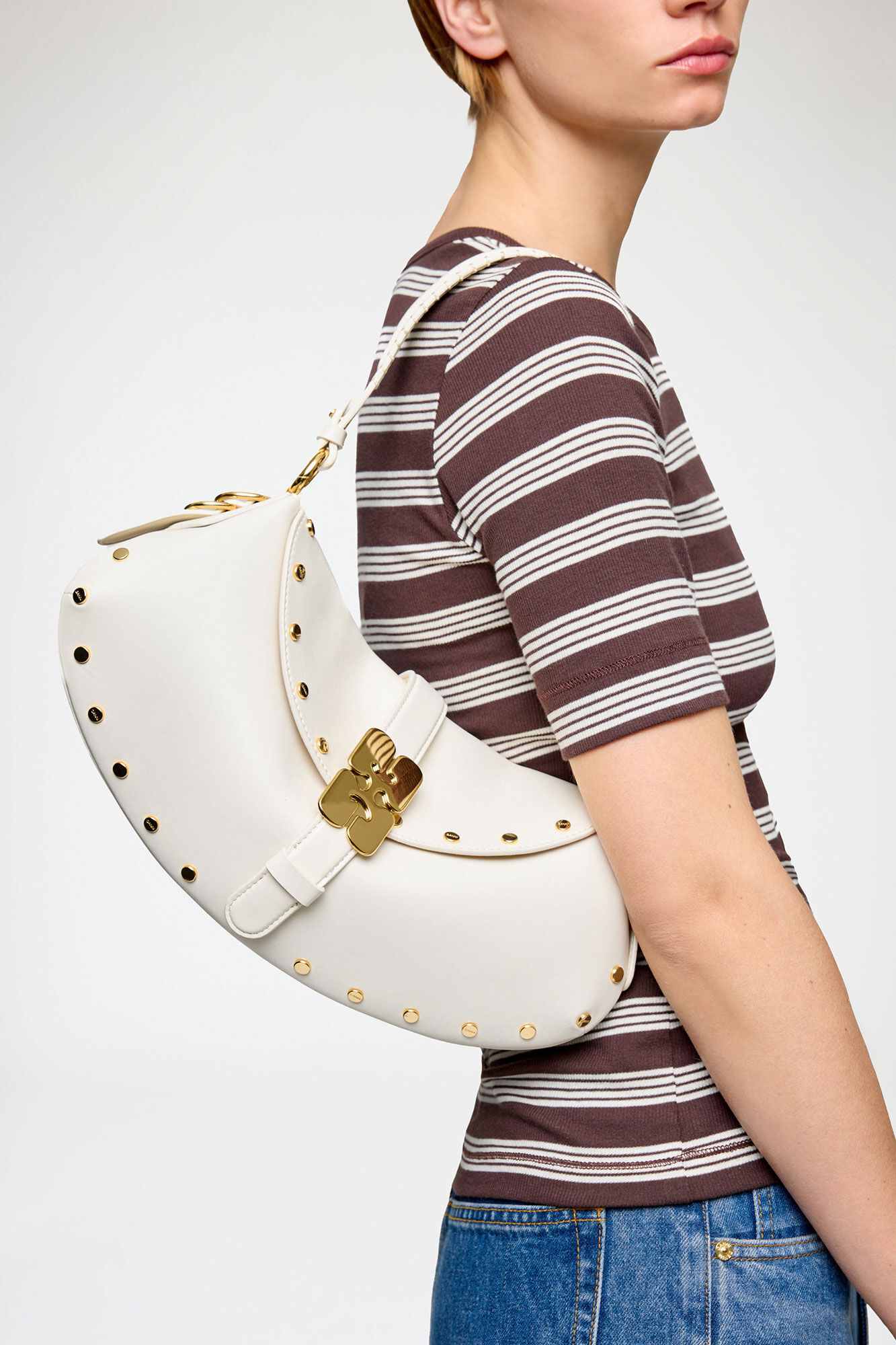 Sac B-Kat à clous blanc, Recycled Leather, in colour Egret - 2 - GANNI