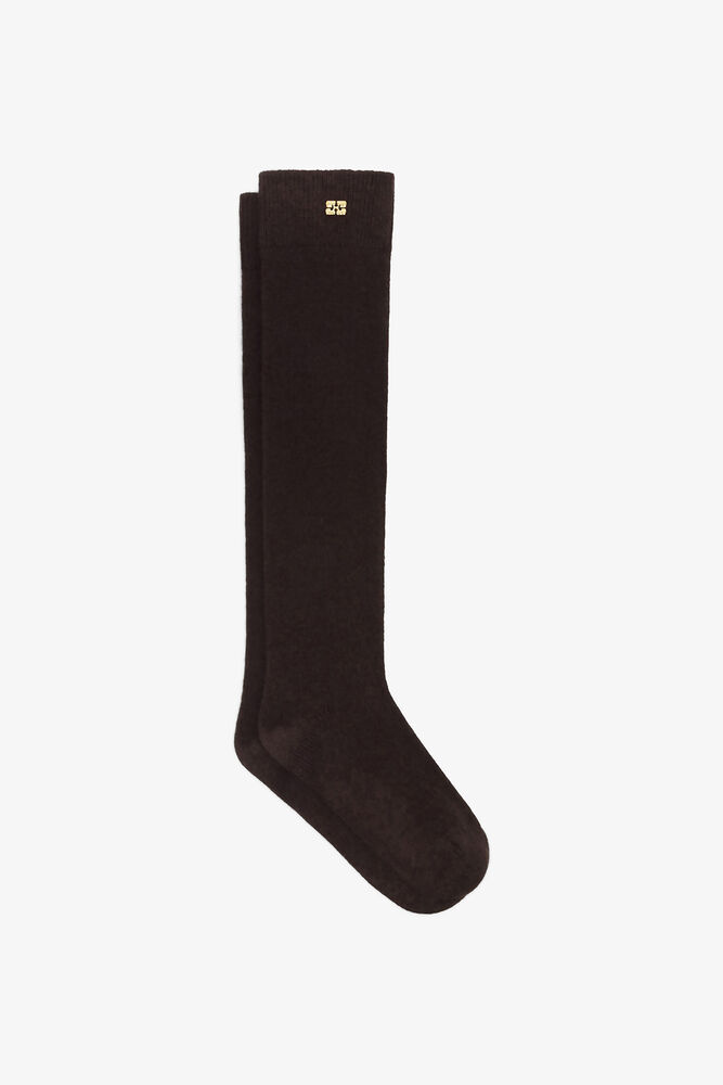 Wool Mix High Socks, Chocolate Plum