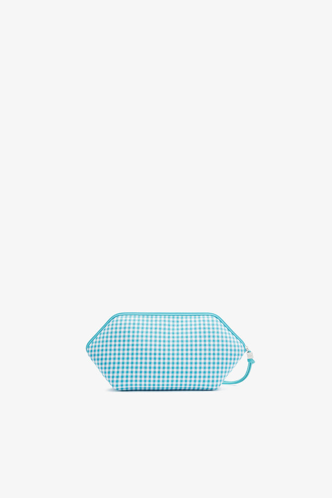 Bikini Pouch in Blue Check, Blue Curacao