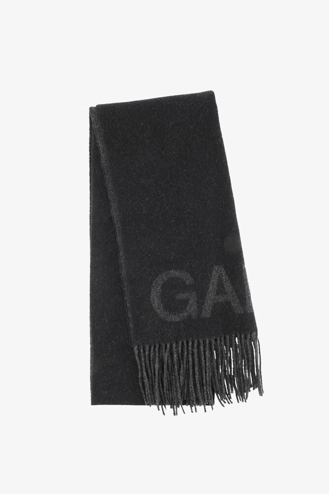 Scarf in Black Wool with Fringes, Black