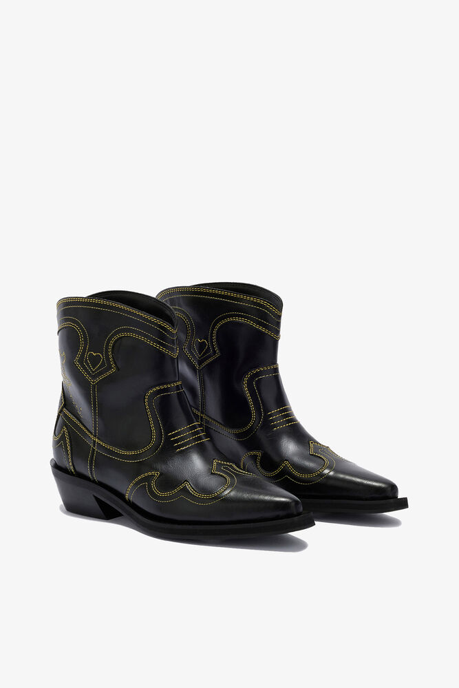 Low Shaft Embroidered Western Boots, Blazing Yellow