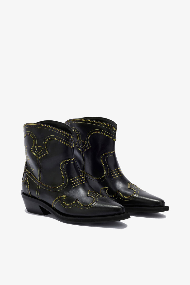 Røde cowboy-støvler med brodert skaft, Polyurethane, in colour Blazing Yellow - 2 - GANNI