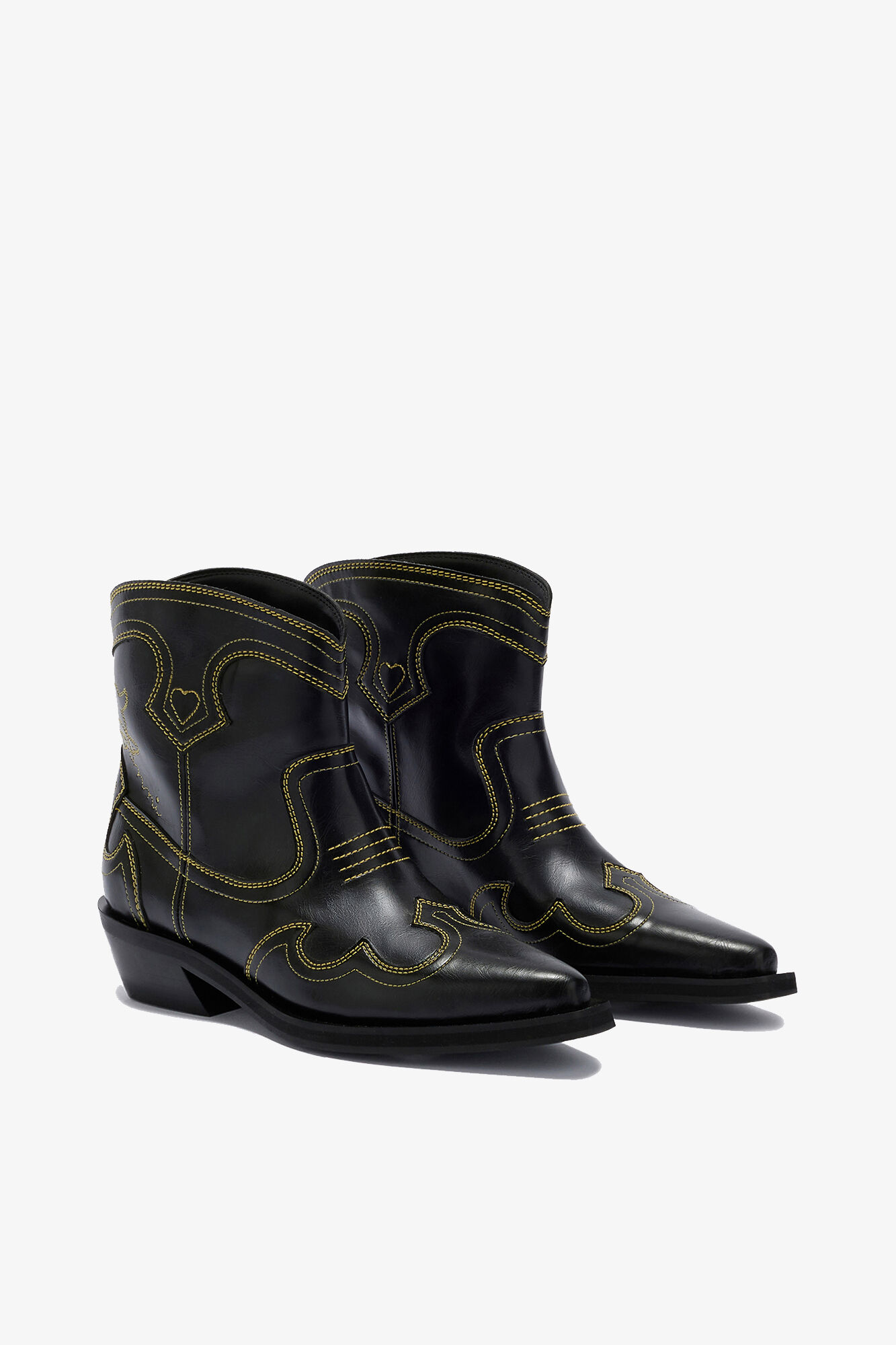 Røde cowboy-støvler med brodert skaft, Polyurethane, in colour Blazing Yellow - 2 - GANNI