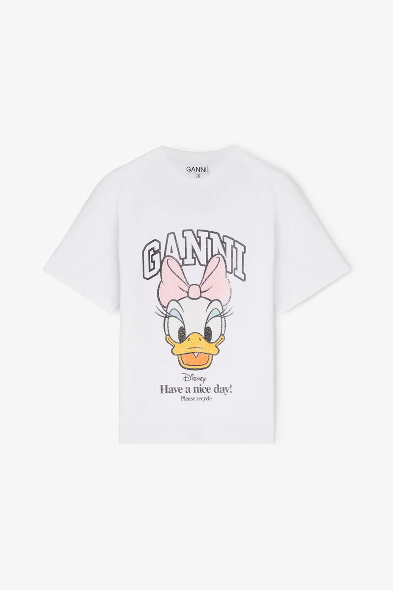 デイジーダックのプリント入りホワイトTシャツ, Organic Cotton, in colour Bright White - 1 - GANNI