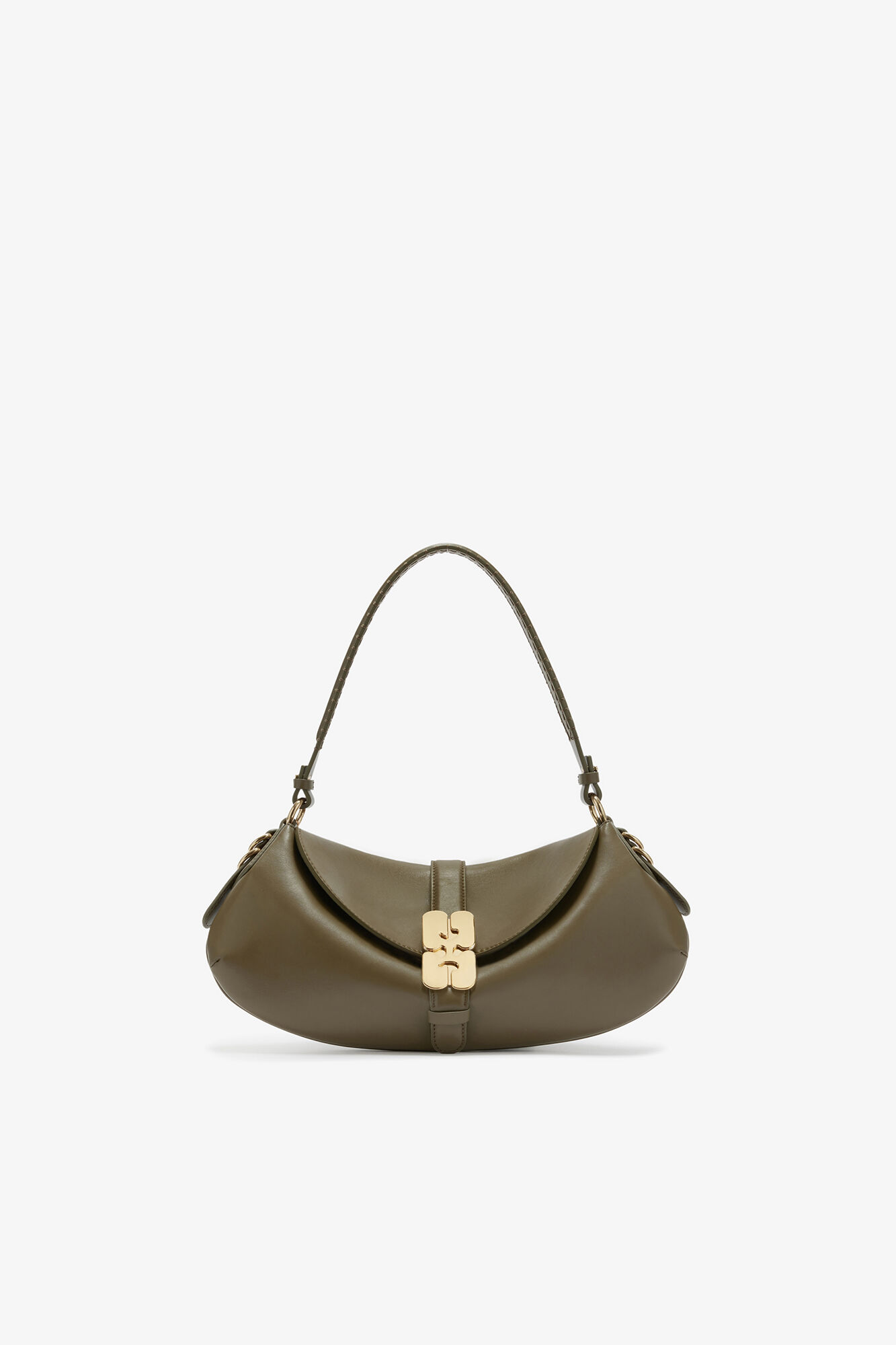 B-Kat-väska i grönt, Recycled Leather, in colour Military Olive - 1 - GANNI