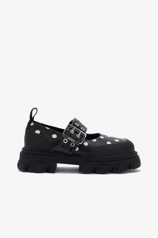 Cleated Ballerina with Dots, Black