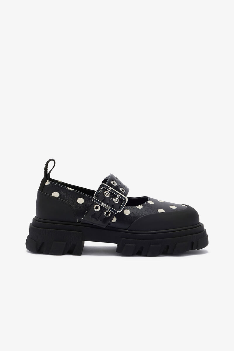 Cleated Ballerina with Dots, Recycled Leather, in colour Black - 1 - GANNI