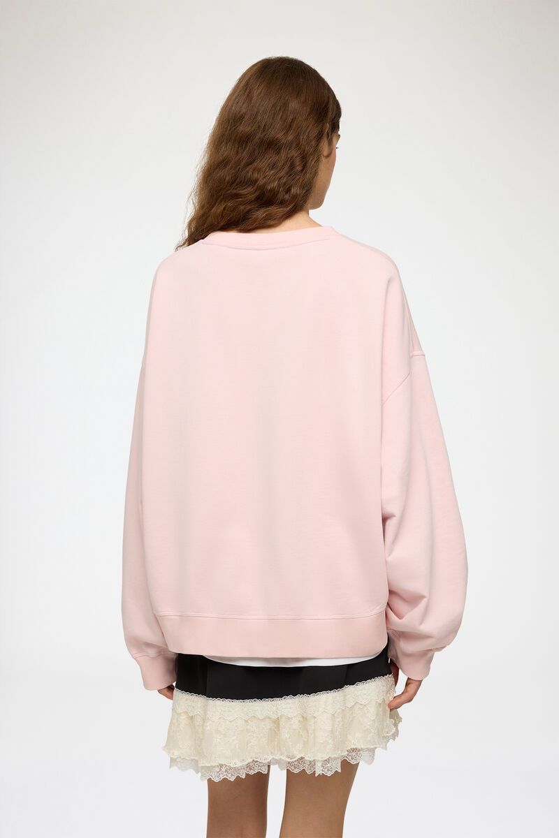 Sweatshirt with Pink Heart, Organic Cotton, in colour Chalk Pink - 3 - GANNI