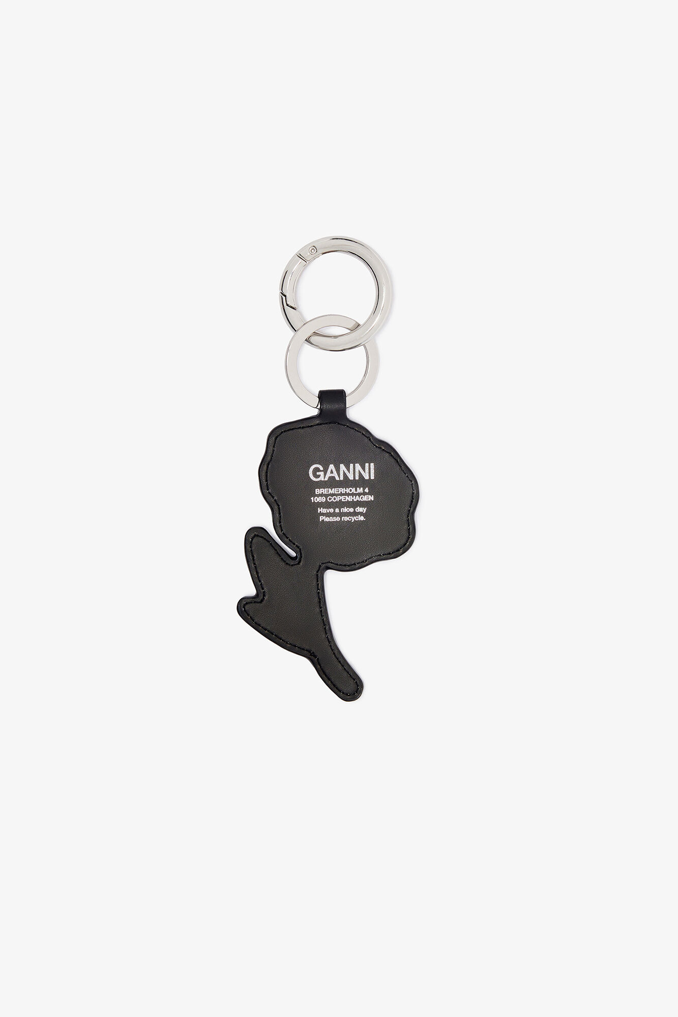Flower Keyring, Recycled Leather, in colour Black - 2 - GANNI