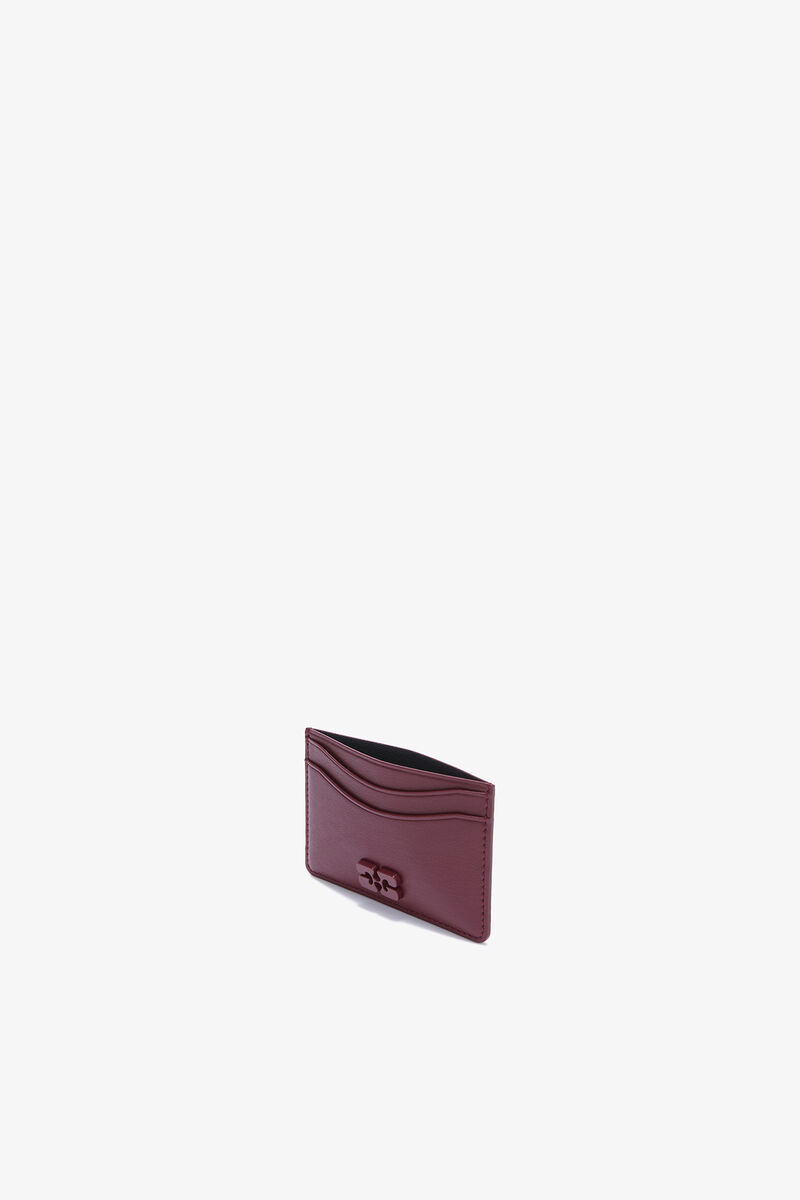 Bou Card Holder in Burgundy, Recycled Leather, in colour Burgundy - 3 - GANNI