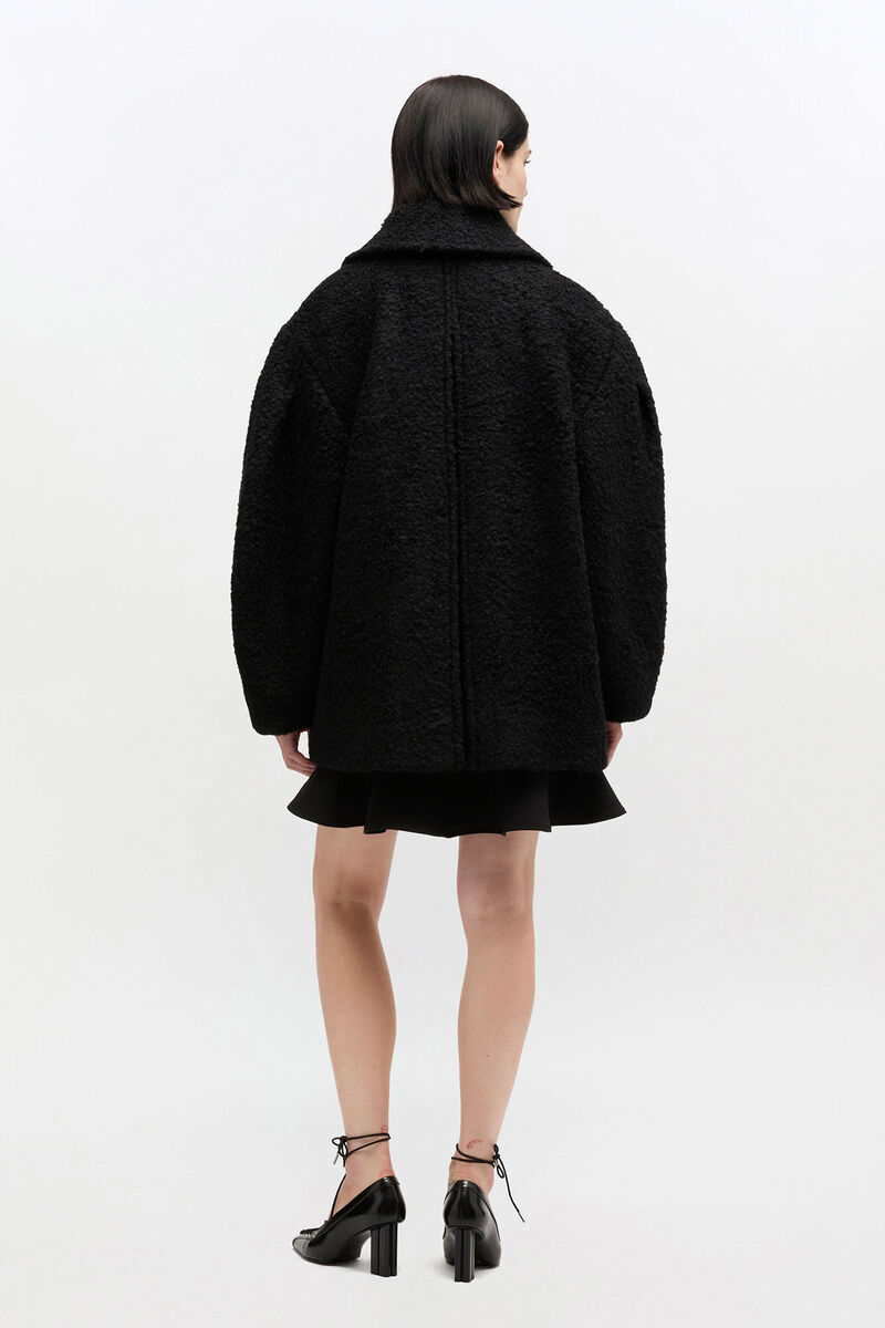Svart bouclé-kåpe i midilengde, Wool, in colour Black - 2 - GANNI