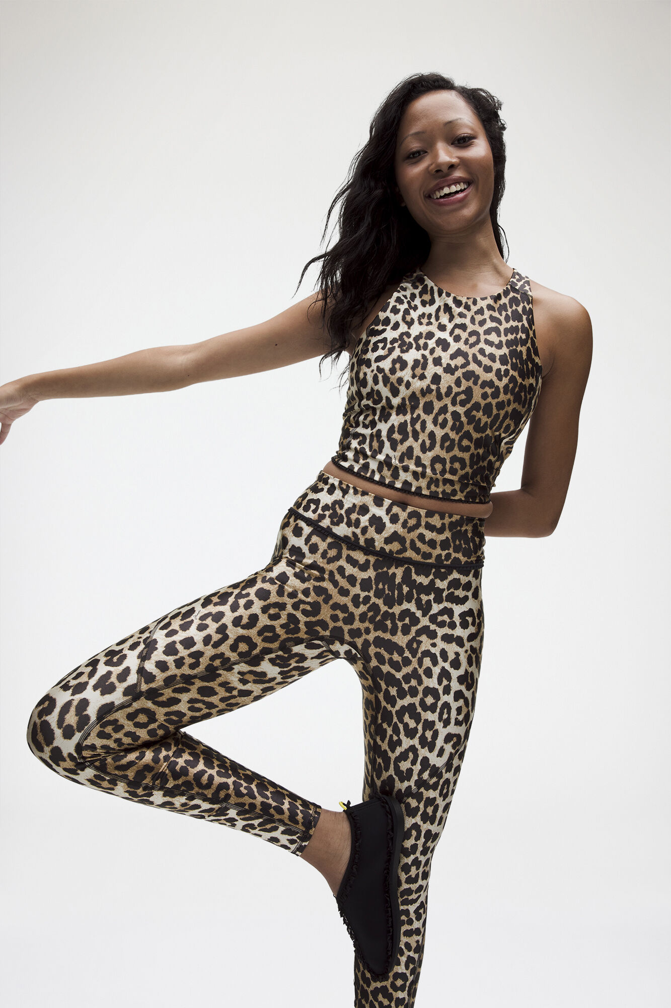Ruffle-Trim Cropped Tank in Leopard, Recycled Polyamide, in colour Multicolour - 4 - GANNI