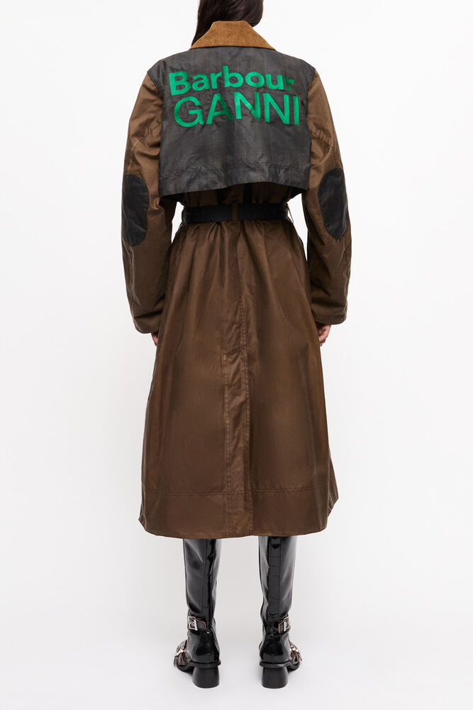 GANNI x Barbour Waxed Trench Coat, Teak