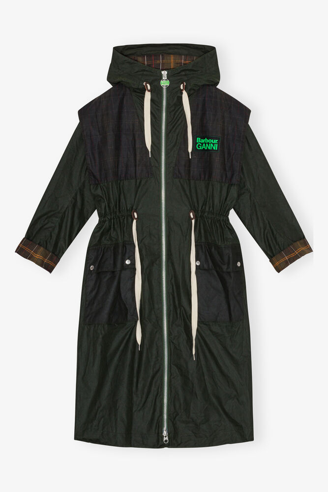 GANNI x Barbour Waxed Parka Jacket, Dark Green