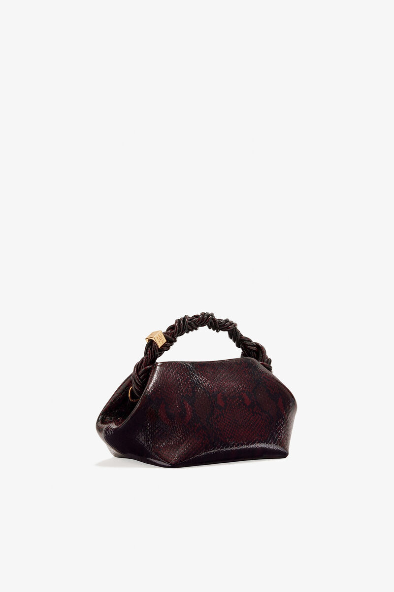 Small Bou Bag in Burgundy Snake , Recycled Leather, in colour Dark Burgundy - 2 - GANNI