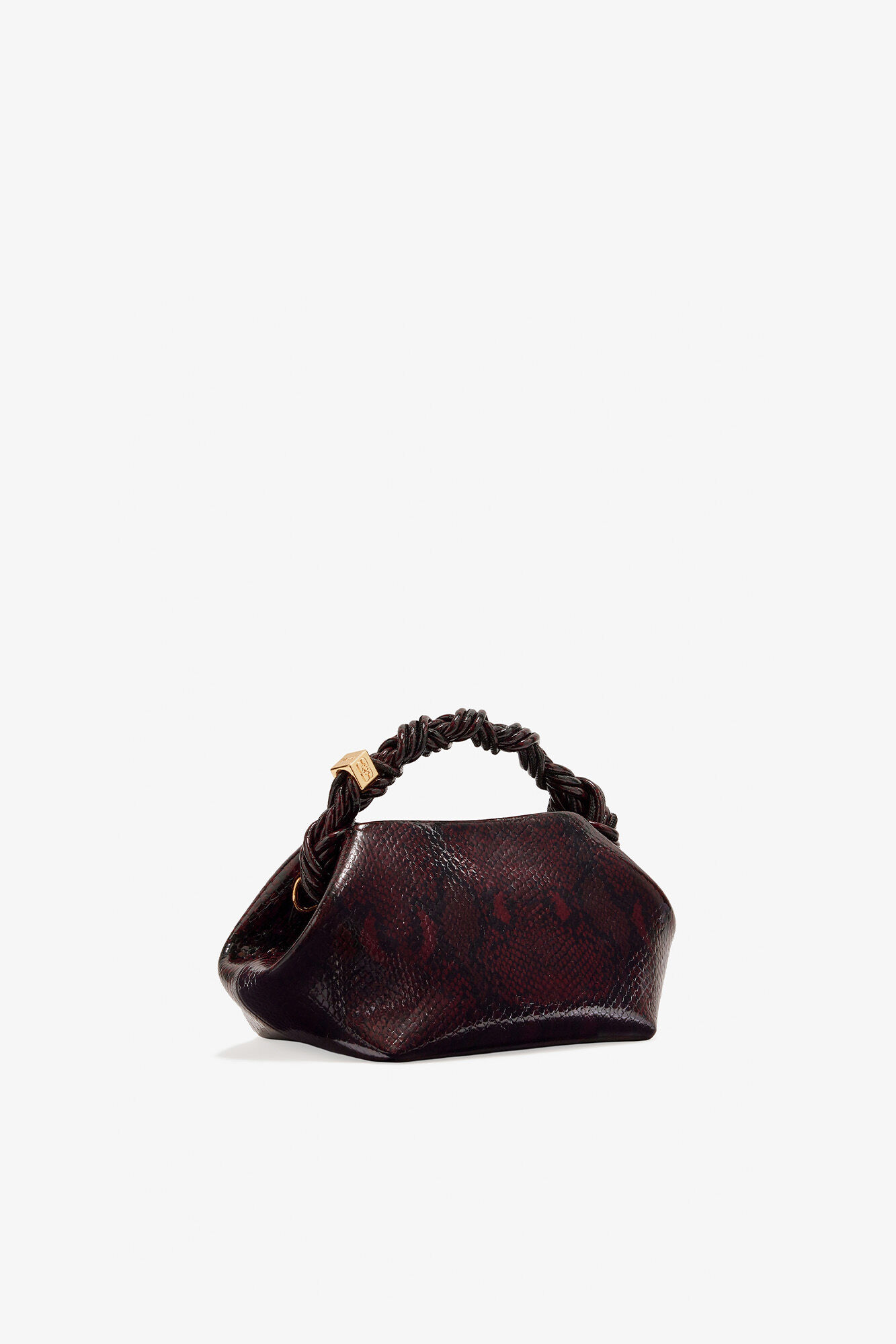 Small Bou Bag in Burgundy Snake , Recycled Leather, in colour Dark Burgundy - 2 - GANNI