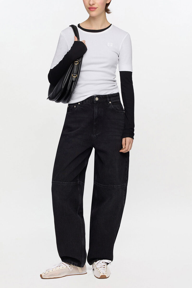 Stary Jeans in Black Rigid Denim, Organic Cotton, in colour Black Washed - 1 - GANNI