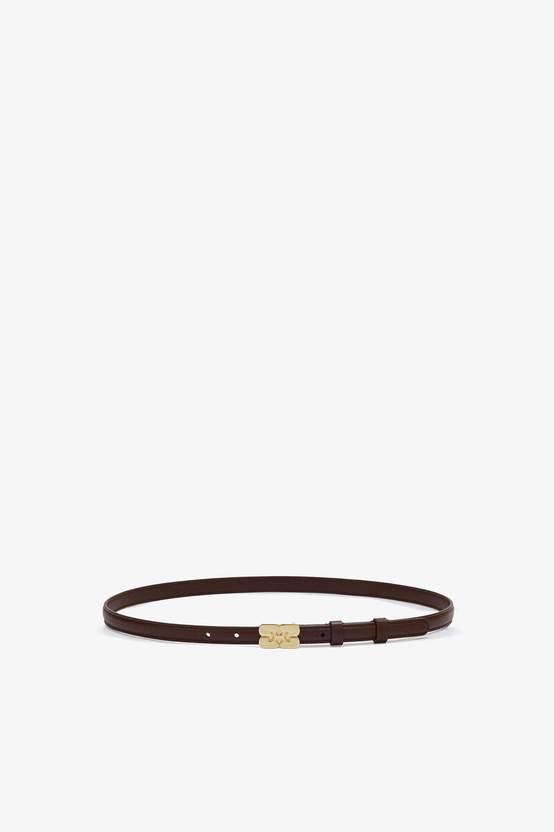 Kat Belt Small in Brown, Recycled Leather, in colour Chicory Coffee - 1 - GANNI
