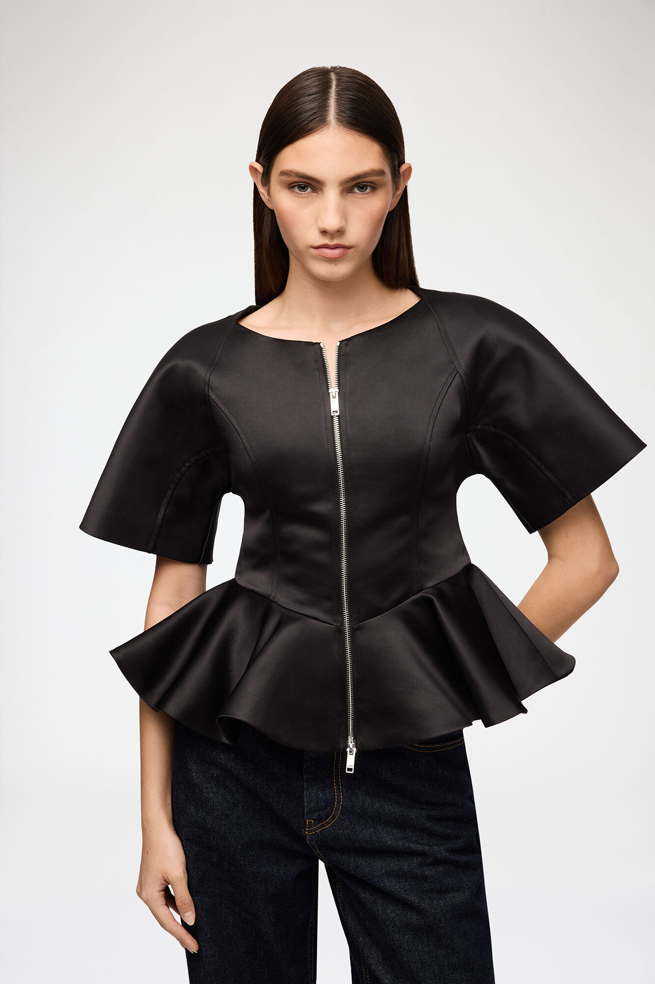 Blouse in Black Satin, Recycled Polyester, in colour Black - 1 - GANNI