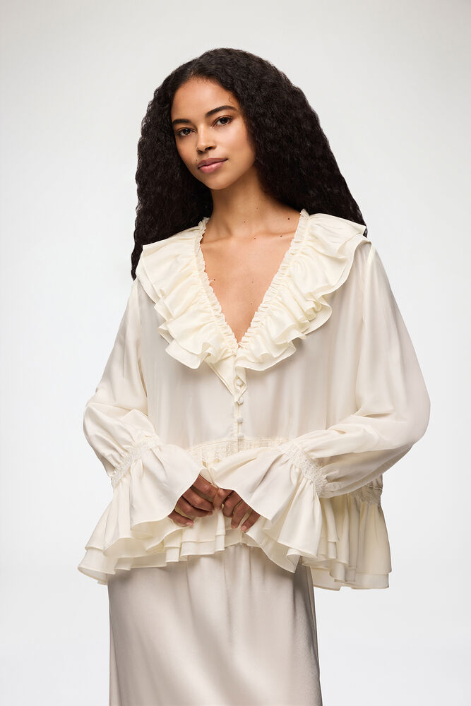 Blouse in Viscose Silk, Egret