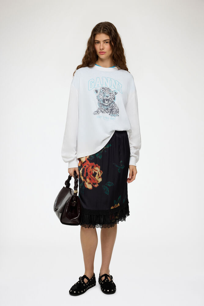 Long-sleeve T-Shirt with Blue Tiger, Bright White