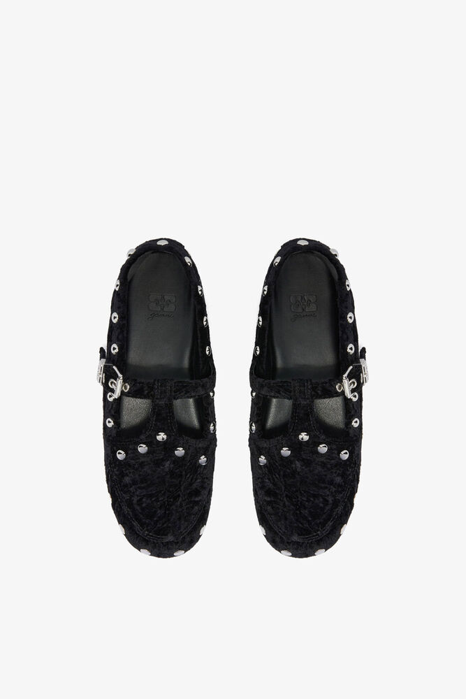 Mary Jenny Moccasins in Black Velvet, Black