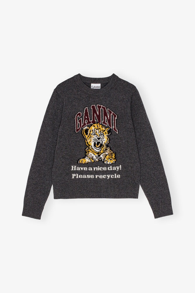 Dark Grey Graphic Tiger Jumper, Gray Quill