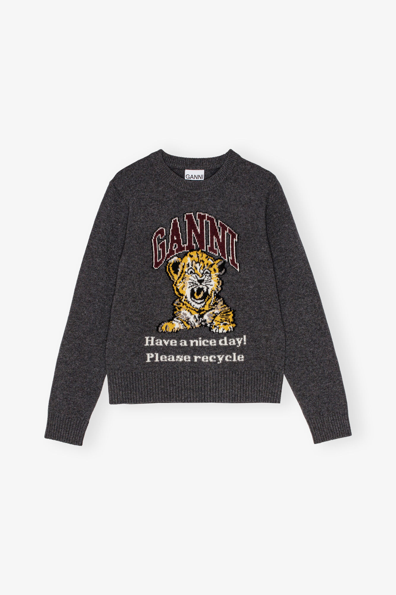 Pull graphique gris foncé tigre, Wool, in colour Gray Quill - 1 - GANNI