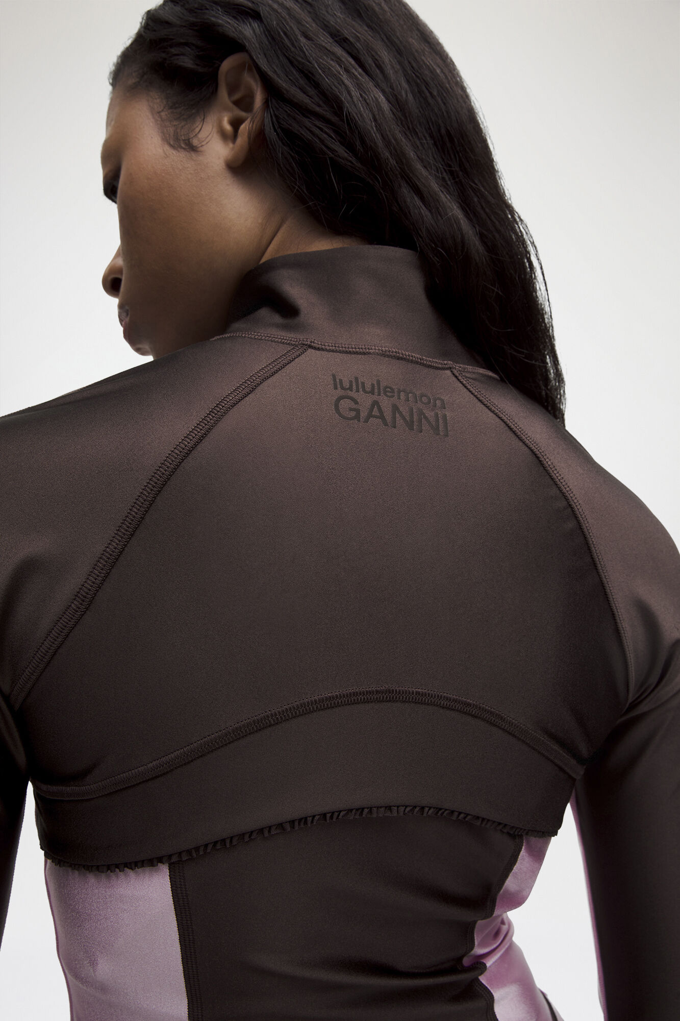 Define Ruffle-Trim Jacket in Brown, Elastane, in colour Espresso - 5 - GANNI