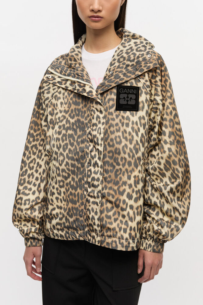 Jacket in Leopard Nylon, Almond Milk