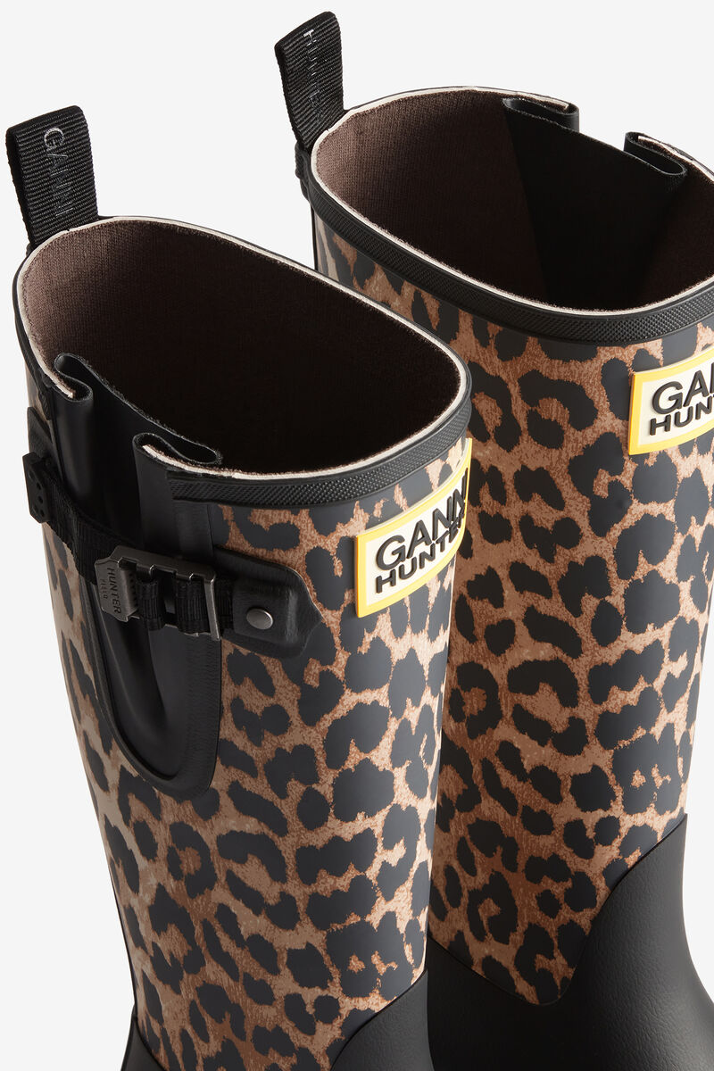 Downpour Tall Boots in Leopard, Rubber, in colour Almond Milk - 4 - GANNI