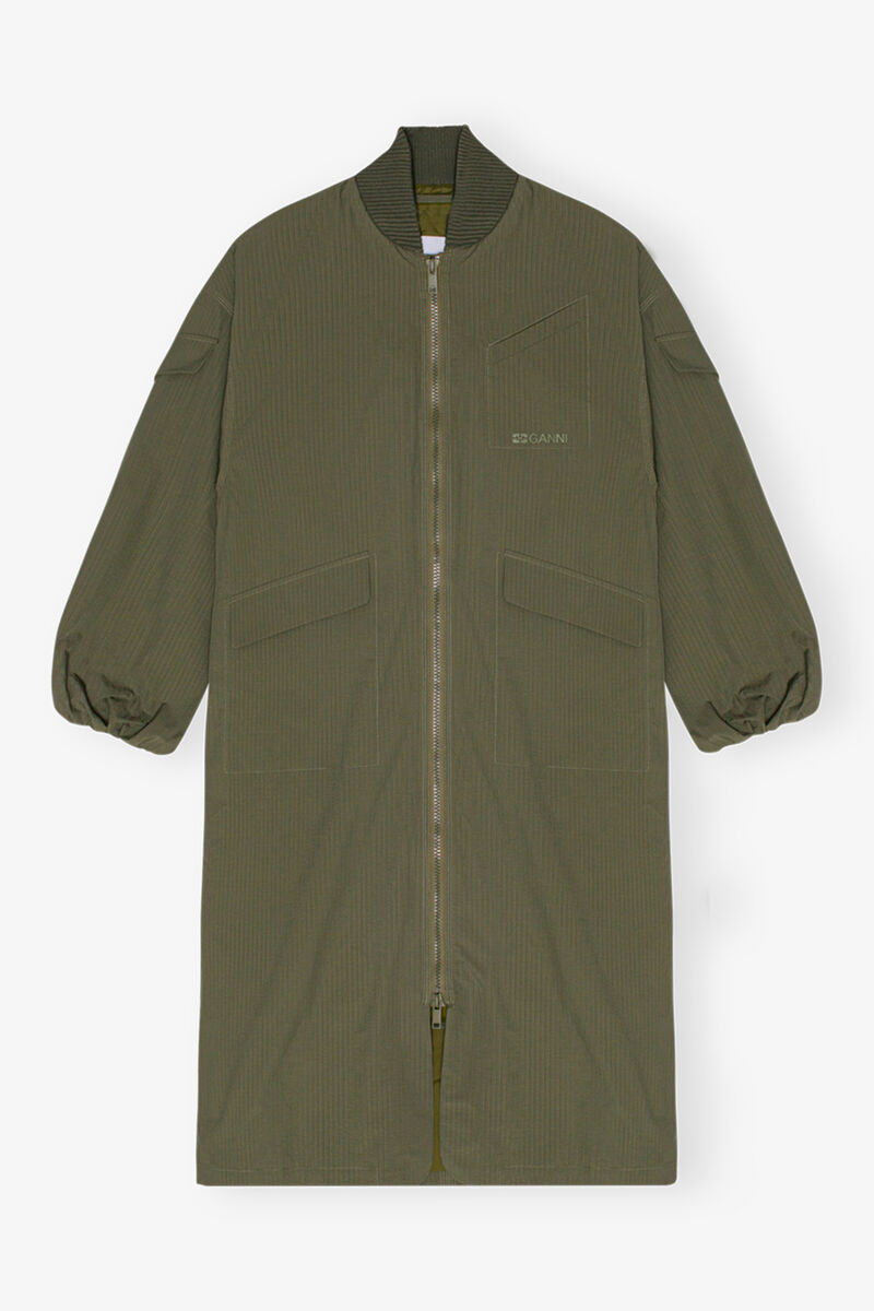 Grønn, overdimensjonert teknisk skallkåpe i kretong, Recycled Polyester, in colour Beetle - 1 - GANNI