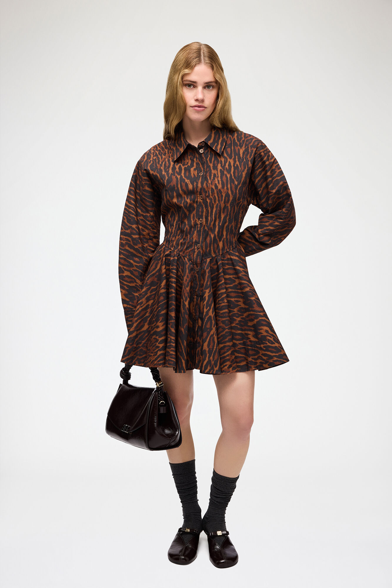 Kleid in rotem Farbverlauf und Leopard, Organic Cotton, in colour Rawhide - 1 - GANNI