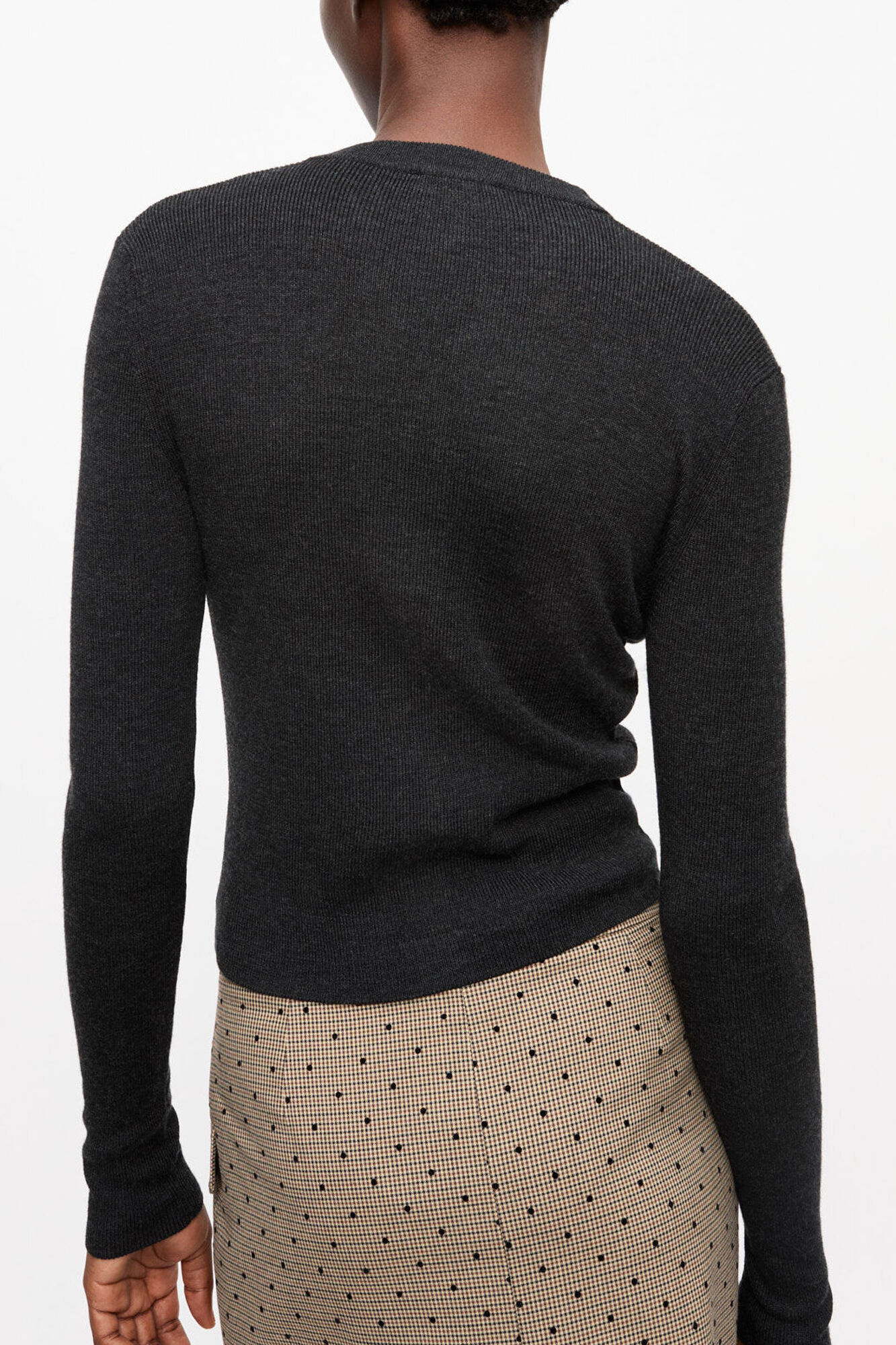 Black Mini Ribbed Merino Cardigan, Merino Wool, in colour Phantom - 2 - GANNI
