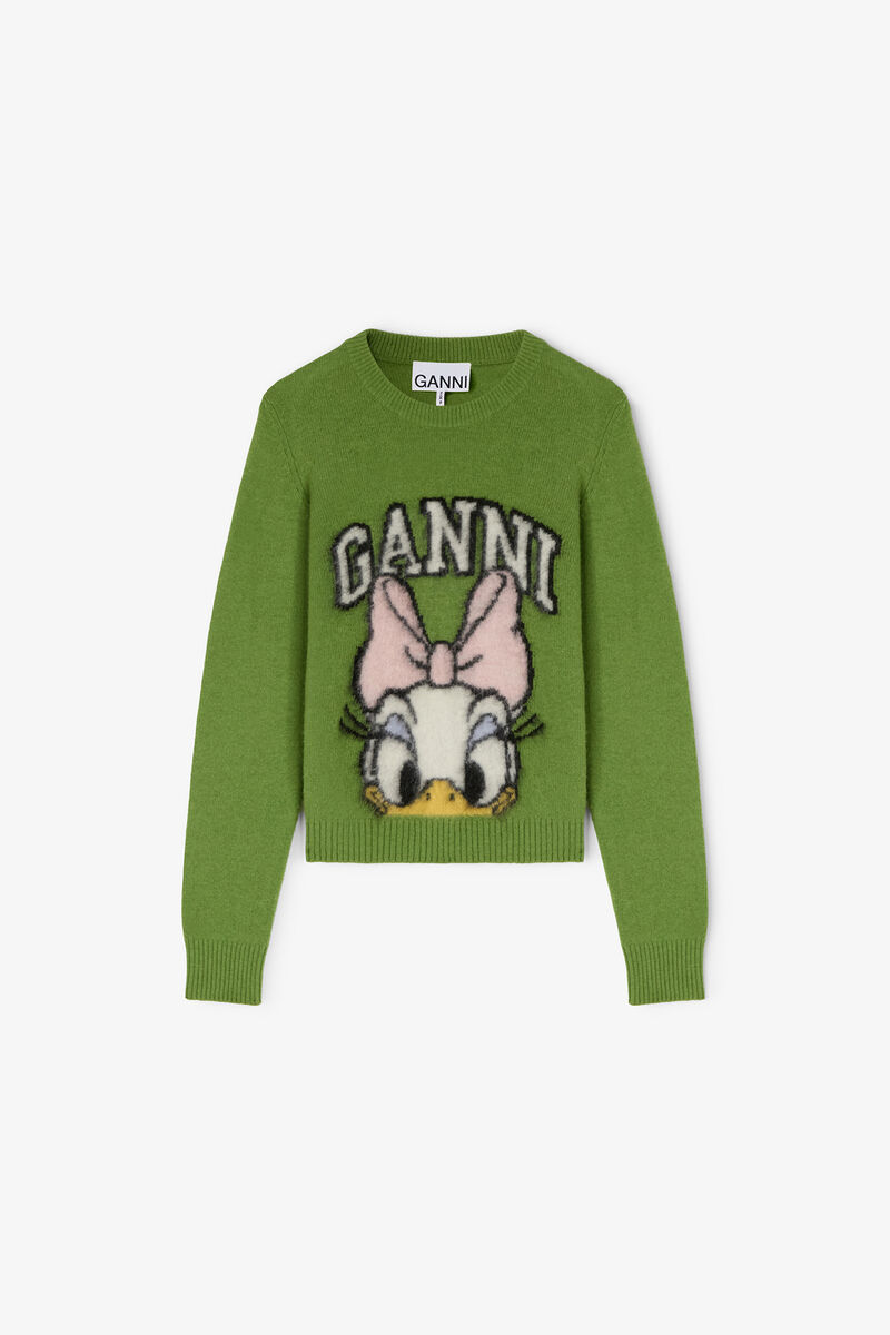 Daisy Duck Green Brushed Wool Jumper, Recycled Polyester, in colour Minced Herb - 1 - GANNI