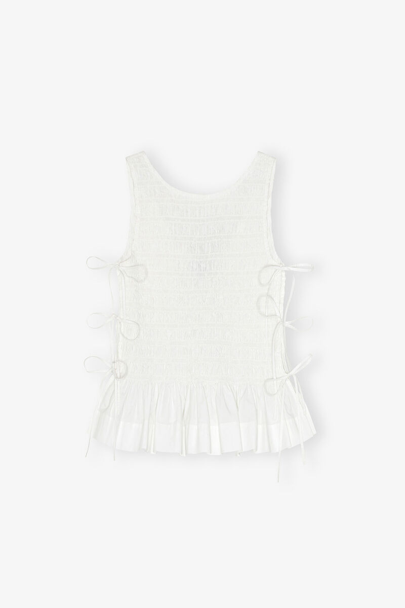 Weißes, gesmocktes Oberteil aus Baumwolle zum Binden, Organic Cotton, in colour Bright White - 1 - GANNI