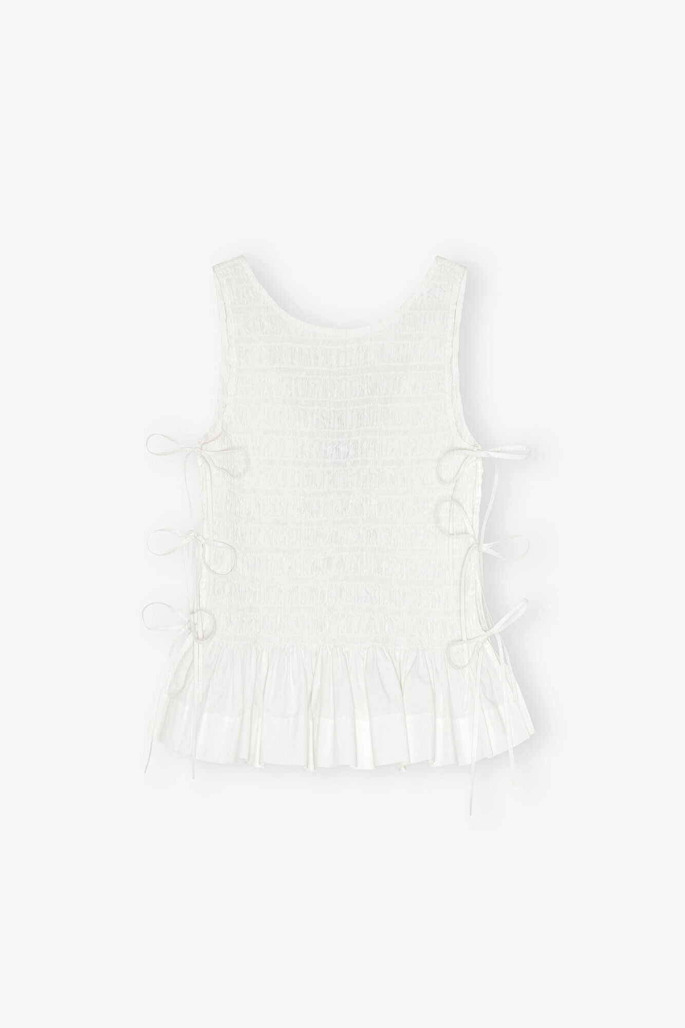 Weißes, gesmocktes Oberteil aus Baumwolle zum Binden, Organic Cotton, in colour Bright White - 1 - GANNI